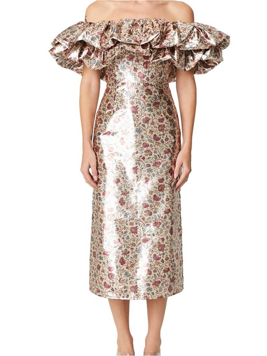 RHODE Dresses & Skirts - RHODE Off-Shoulder Floral Metallic Midi Dress in Cream and Rose